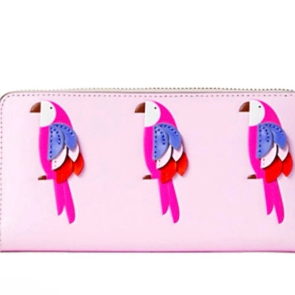 Kate Spade Pink Parrot Flock Party Large Continental Zip Around Wallet